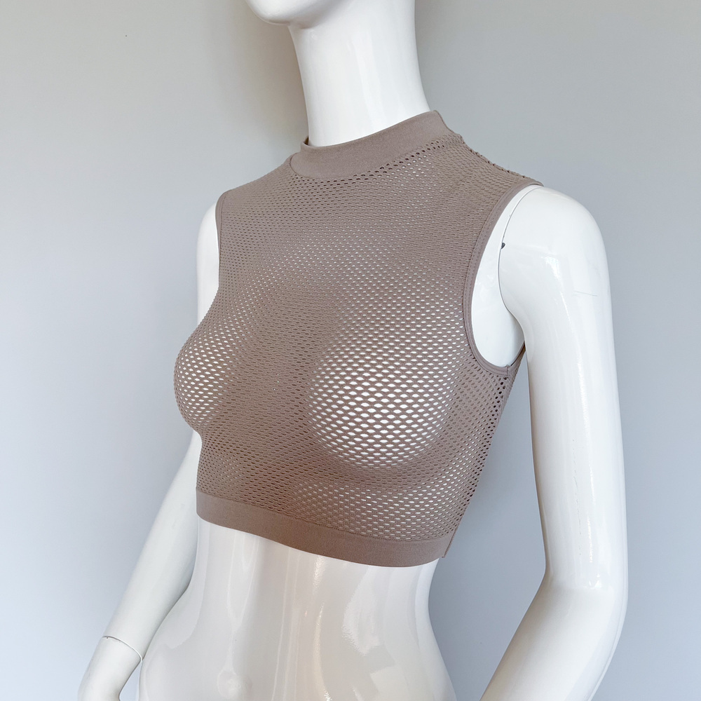 NWT House of CB Ocean Mocha Crop Top Mesh Stretch Tank XS/S Taupe Sleeveless